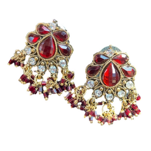 Red stone dangling earrings